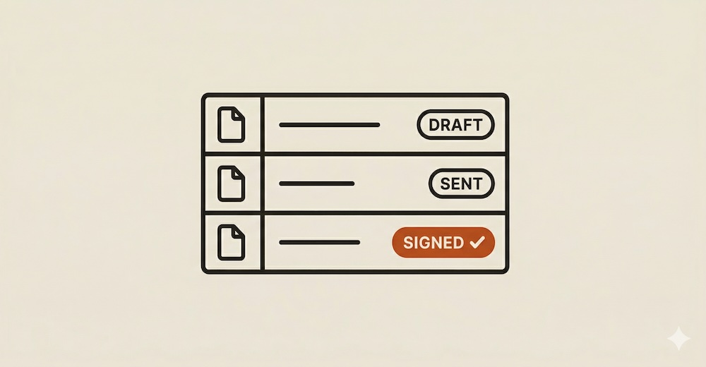 Engagement letter status dashboard with sent, viewed, and signed states